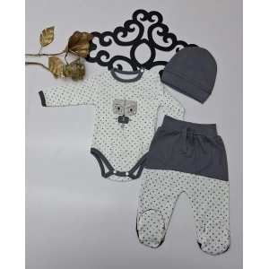 Penye nakışlı desenli bebe erkek badili 3 lü takim