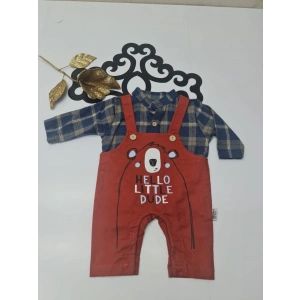 Penye Slopet görünümlü hello Little dude baskılı düğmeli ve çıtçıtlı tulum