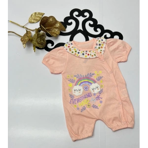 Yazlık büyük nakışlı noktalı yakalı çıtçıtlı bebe kiz tulum