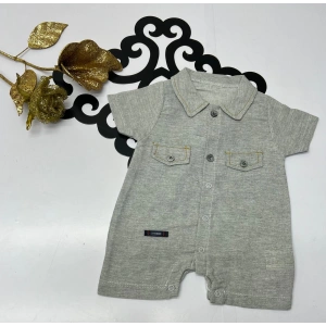 Yazlık erkek sade cepli yakalı düğmeli çıtçıtlı bebe tulum