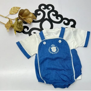 Yazlık Kral nakışlı çıtçıtlı düğmeli ikili Slopet erkrk bebe takım