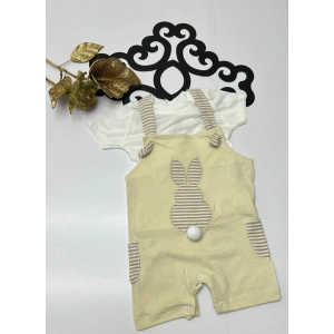 Yazlık tavşan nakışlı çiçekli tişört ikili Slopet bebe takım