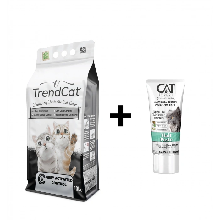 Grey Activated Control Topaklanan Koku Hapseden Tozsuz 10 Lt Kedi Kumu + Malt Paste