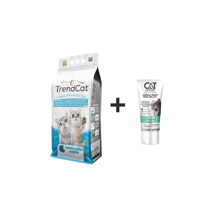 Marsilya Kokulu Topaklanan Koku Hapseden Tozsuz 10 Lt Kedi Kumu + Malt Paste