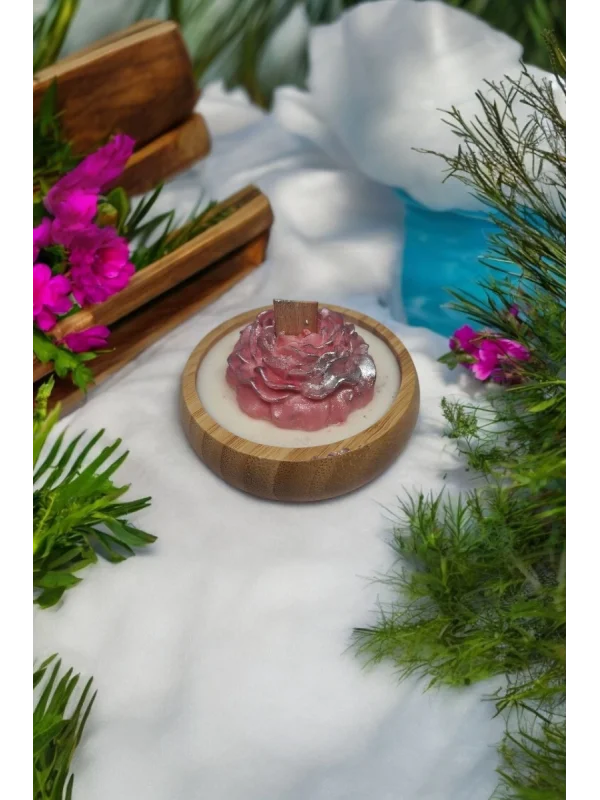 ahsap kasede soya mum gül esanslı