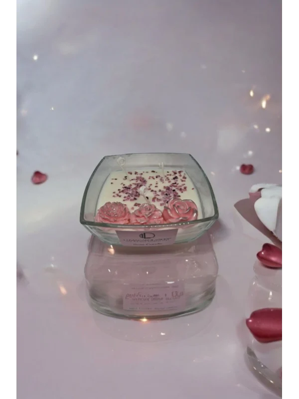 kare kasaede gül esanslı dogal soya mum