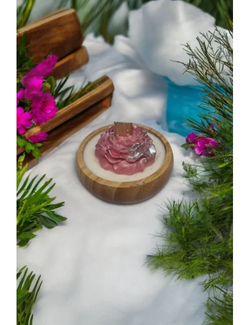 ahsap kasede soya mum gül esanslı