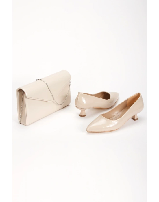 Kadın Stiletto ve Çanta Takımı Ten Rugan