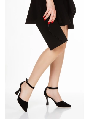 Kadın 8 Cm Topuklu Siyah Süet  Çanta Kombinli Stiletto Takımı