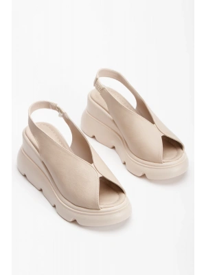 Kadın Kalın Tabanlı Sandalet Bej Cilt