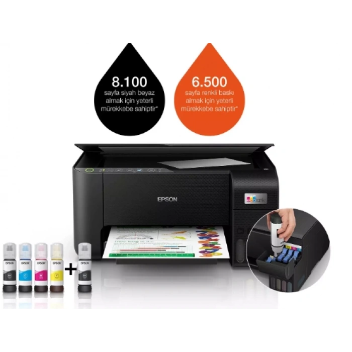 EPSON L3250 WI-FI + TARAYICI RENKLI ÇOK FONKSIYONLU TANKLI MÜREKKEP PÜSKÜRTMELI YAZICI