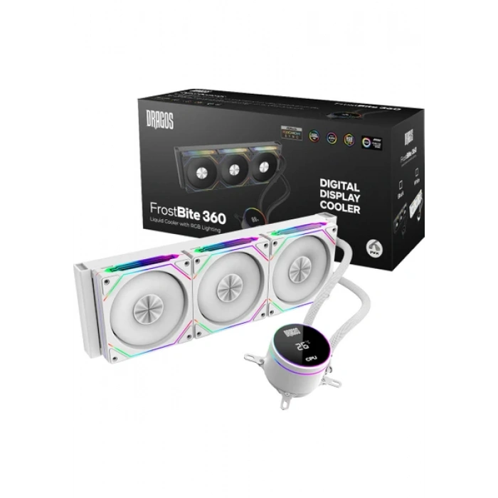 DRAGOS FROSTBİTE 360 WHİTE INTEL&AMD 360MM ISI GÖSTERGELİ ARGB SIVI SOĞUTUCU