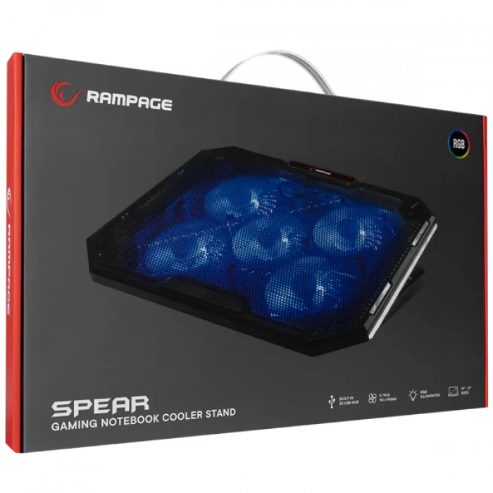 Rampage AD-RC15 SPEAR Siyah 5 Fan 2 USB RGB Işıklı 15-17 Notebook Soğutucu Stand