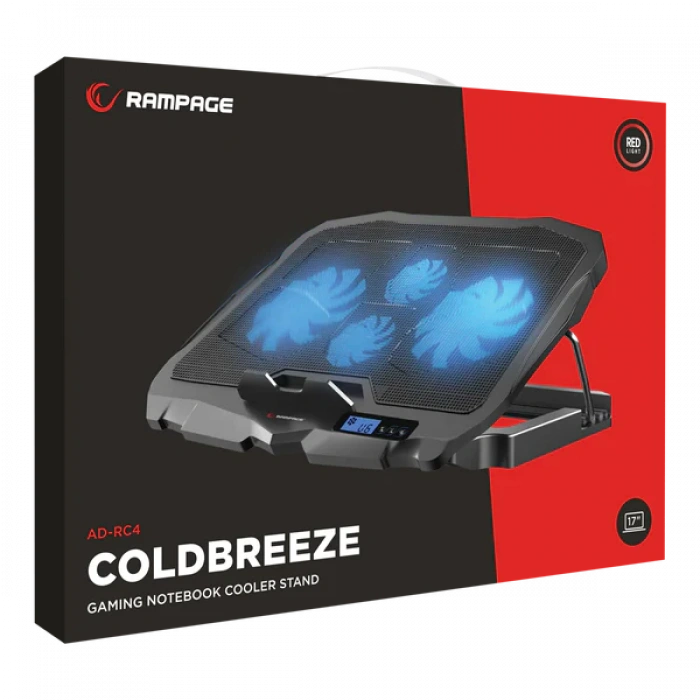 Rampage AD-RC4 Mavi Ledli 2*125mm+2*70mm Işıklı Fan 15-17 Notebook Soğutucu Stand
