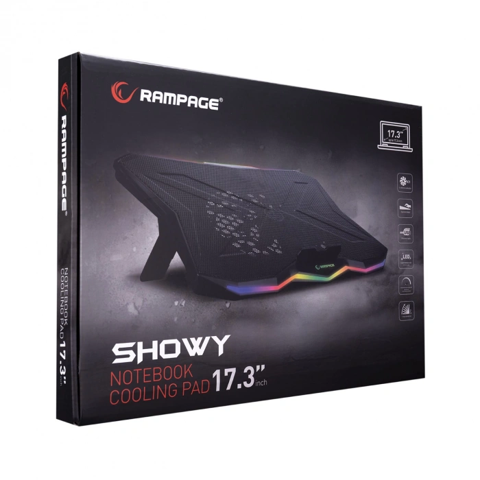 Rampage AD-RC8 SHOWY Siyah 180mm Fan 15-17 RGB Işıklı Notebook Soğutucu Stand