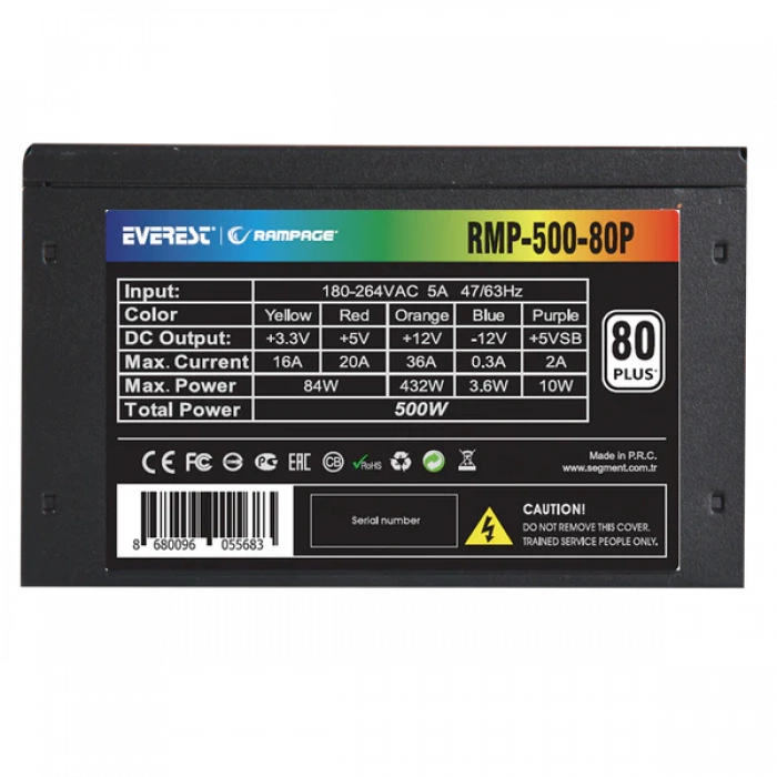 RAMPAGE RMP-500-80P 500W 80 PLUS 12cm POWER SUPPLY