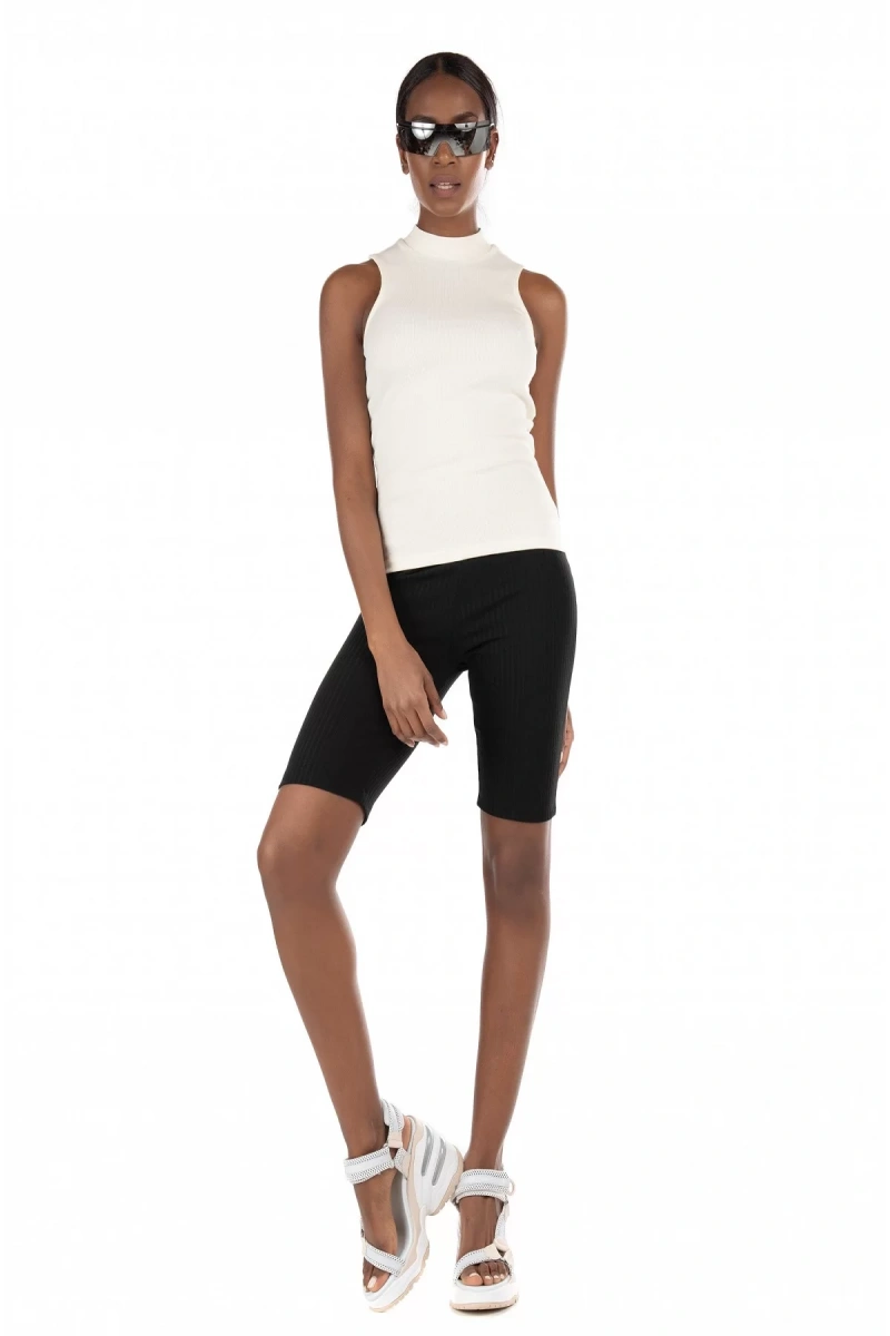 Only 15233226 Fitilli Kumas Bayan Sort Tayt - Siyah