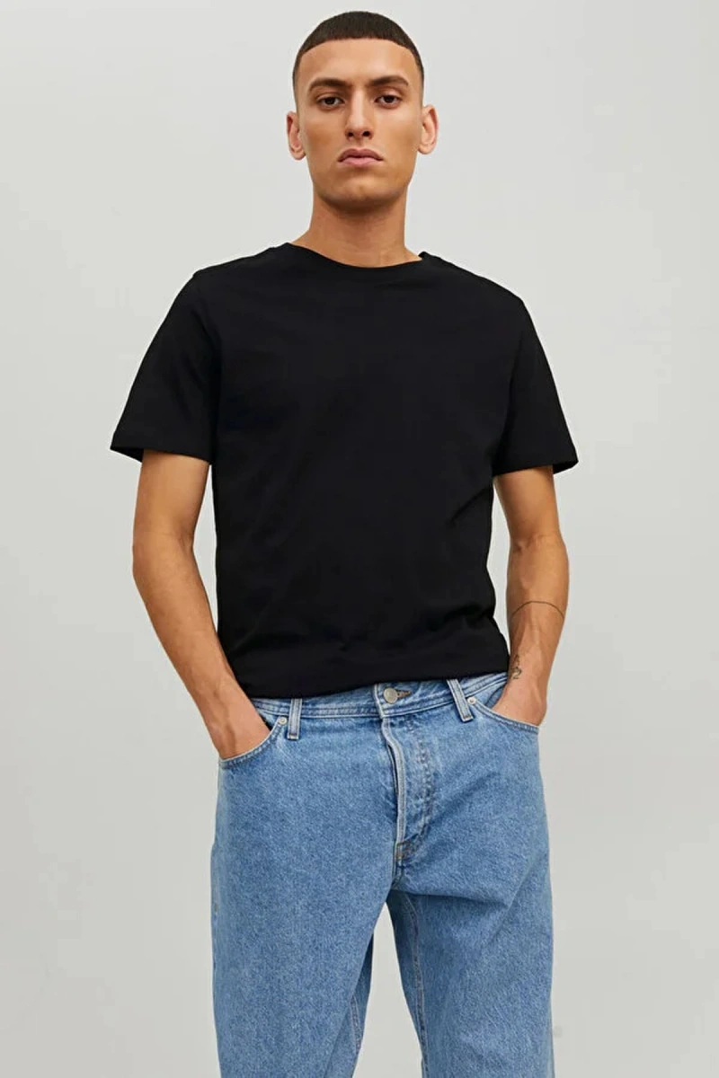 Jack&jones 12156101 0 Yaka Erkek Basic Tshirt - Siyah