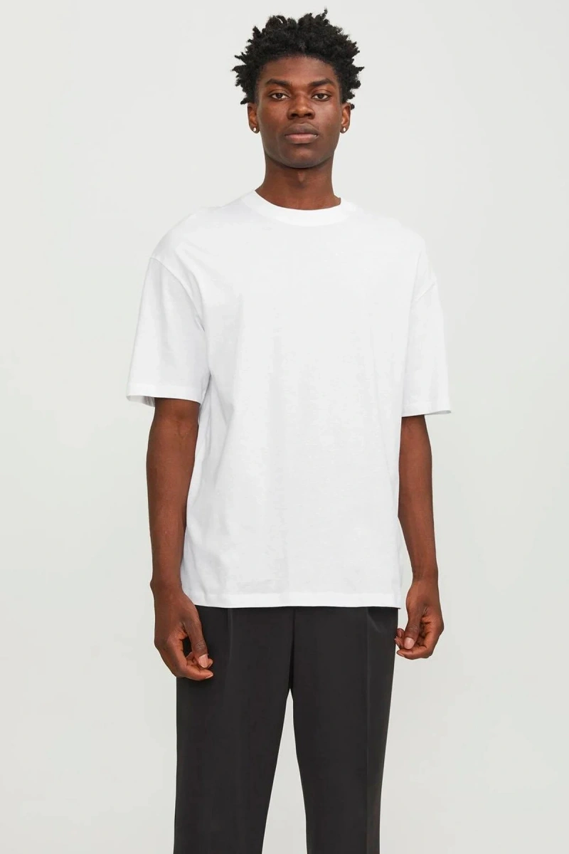 Jack&jones 12249319 0 Yaka Erkek Basic Tshirt - Beyaz