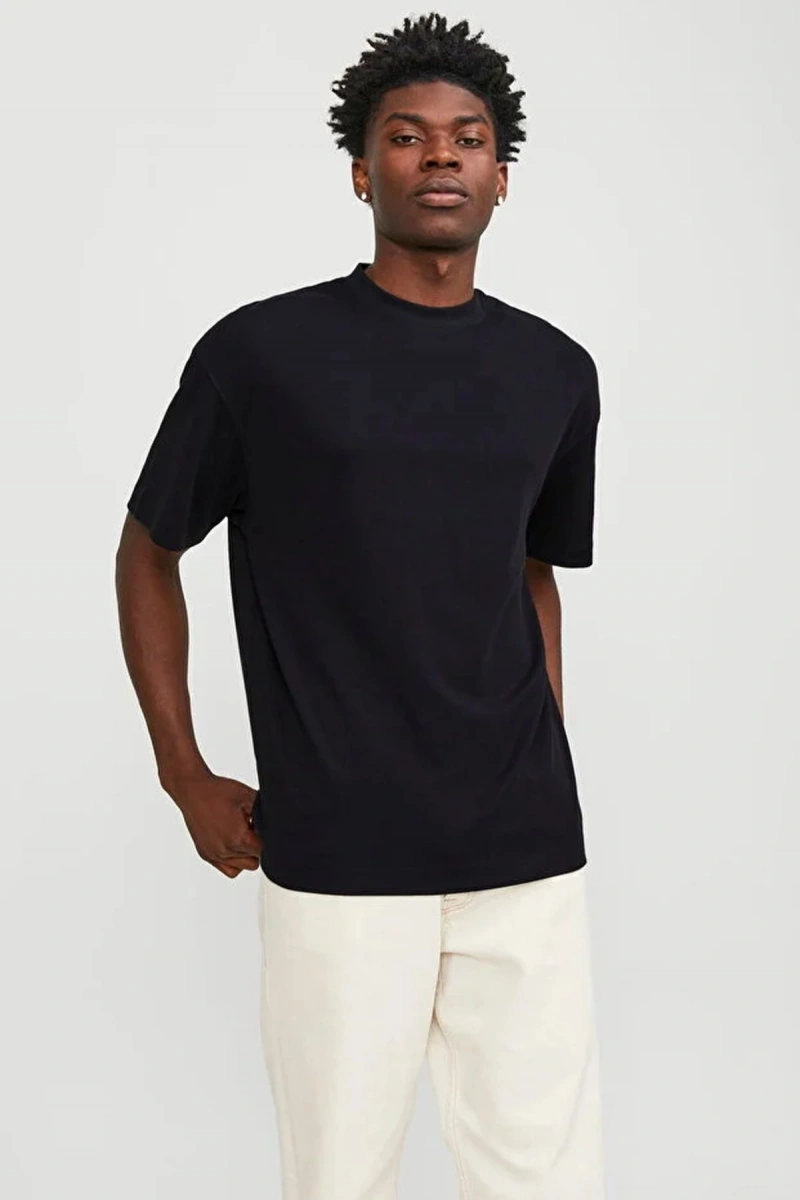 Jack&jones 12254412 0 Yaka Erkek Tshirt - Siyah