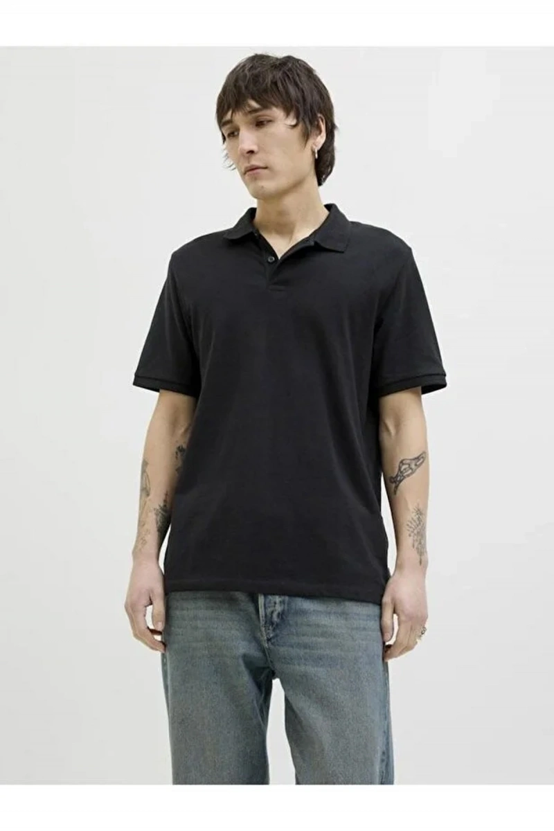 Jack&Jones 12270150 Yakali Erkek Tshirt - Siyah