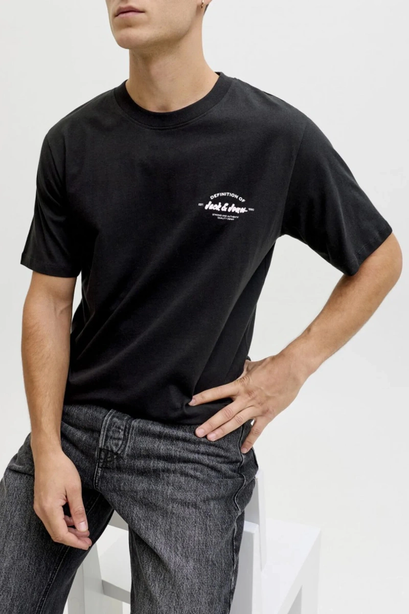 Jack&Jones 12288113 0 Yaka Erkek Tshirt - Siyah