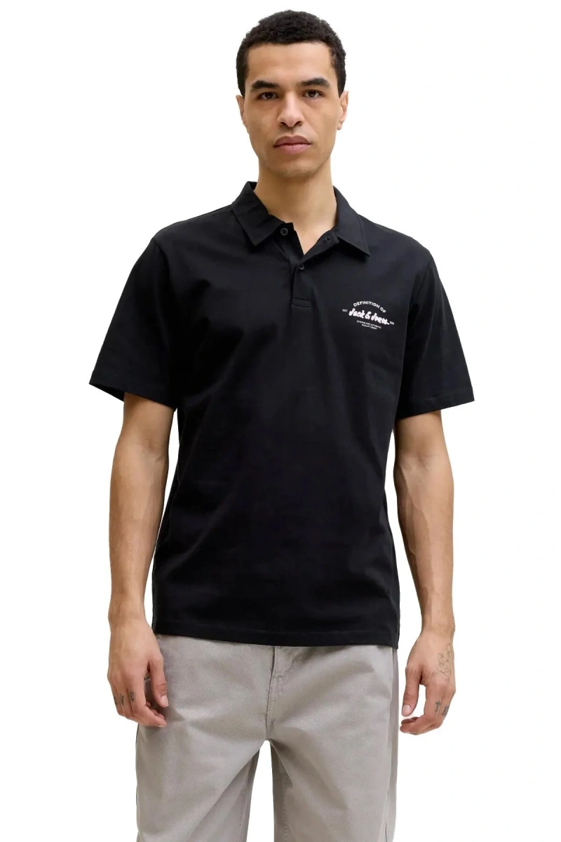Jack&Jones 12288118 Yakali Erkek Tshirt - Siyah