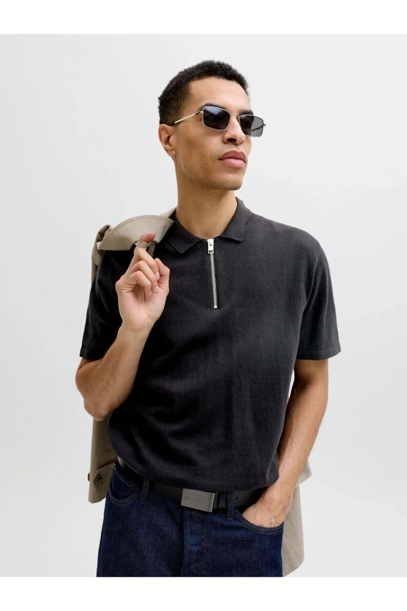 Jack&Jones 12288260 Yakali Erkek Tshirt - Siyah