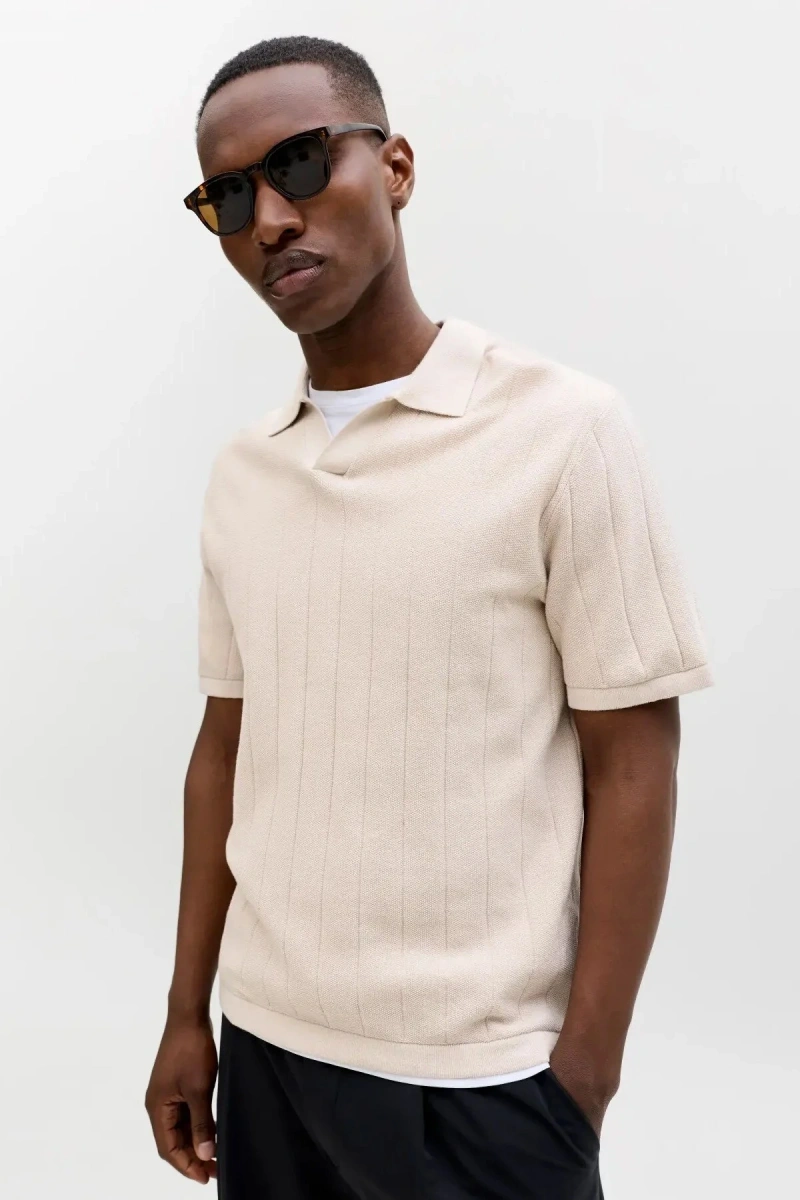 Jack&Jones 12288418 Yakali Erkek Tshirt - Bej