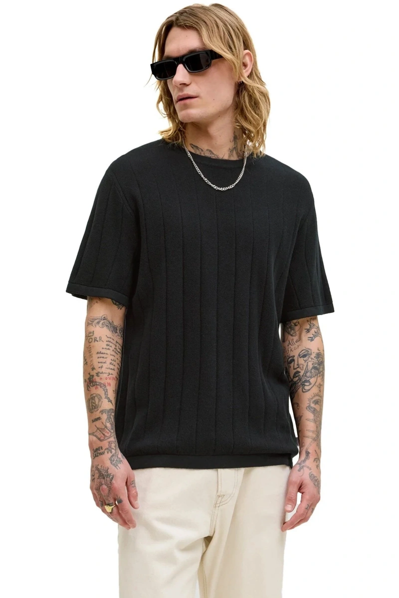 Jack&Jones 12288582 0 Yaka Erkek Tshirt - Siyah