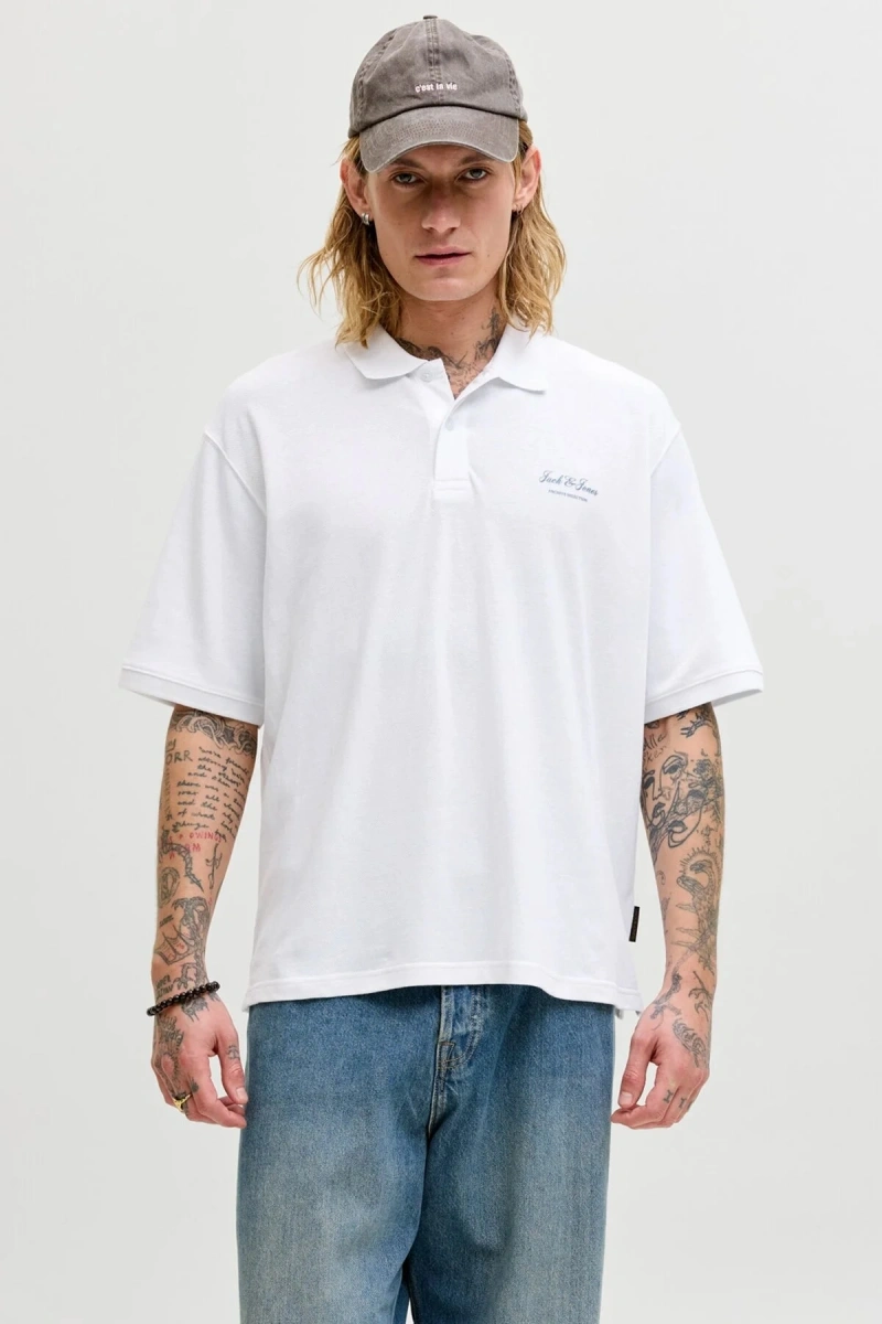Jack&Jones 12288877 Yakali Erkek Tshirt - Beyaz