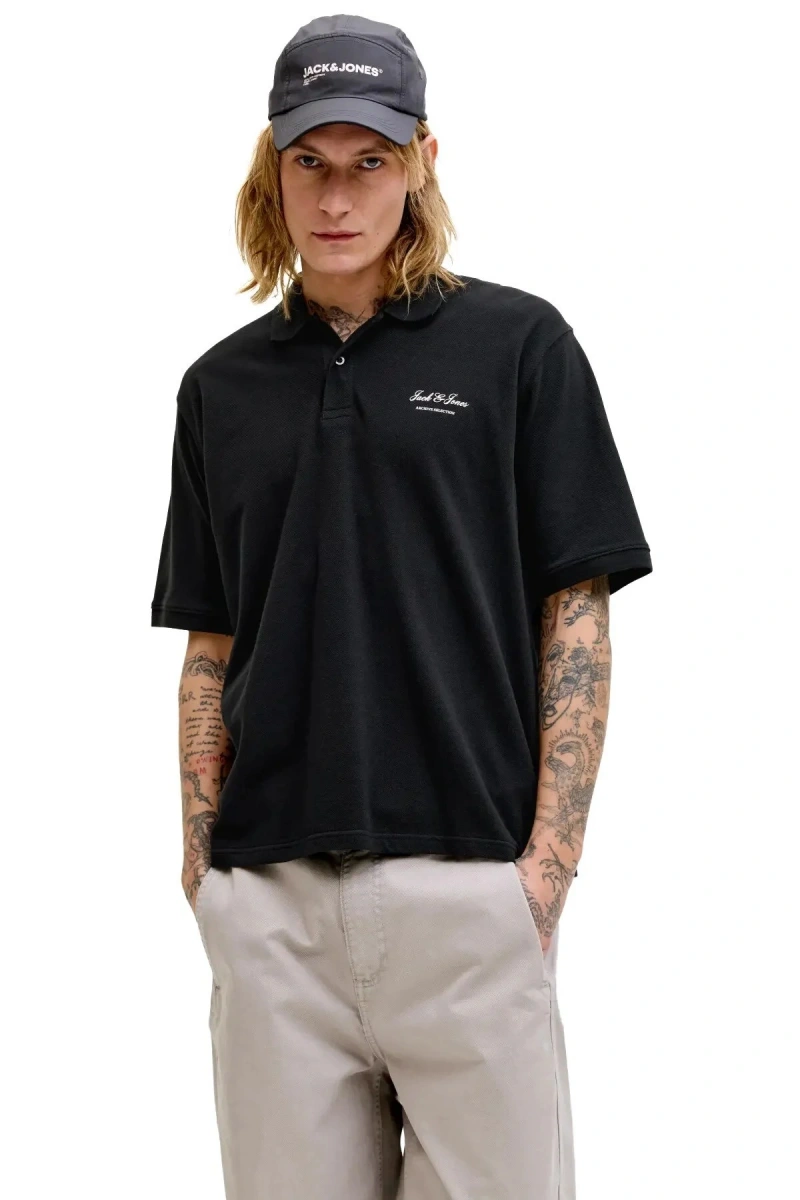Jack&Jones 12288877 Yakali Erkek Tshirt - Siyah