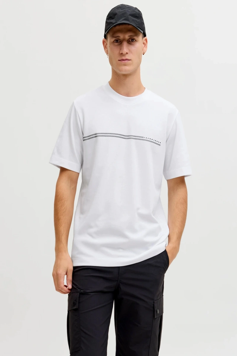Jack&jones 12289936 0 Yaka Erkek Tshirt - Beyaz