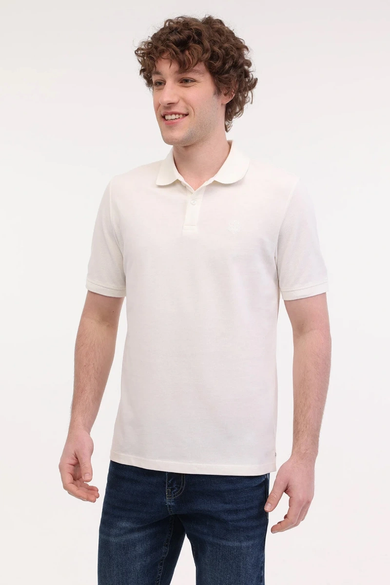 Lumberjack Ct953 Yakali Erkek Tshirt - Kirik Beyaz