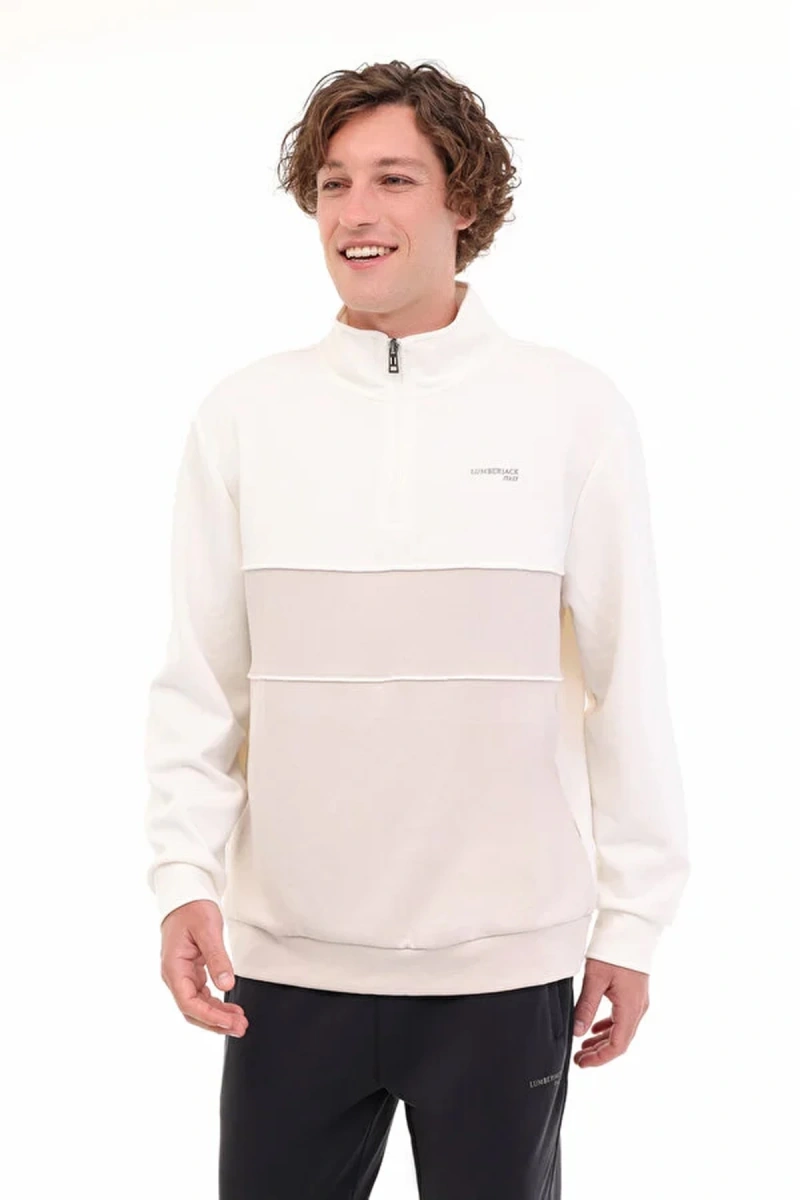 Lumberjack Luka 16itl815 Yarim Fermuarli Erkek Sweat - Ekru Bej