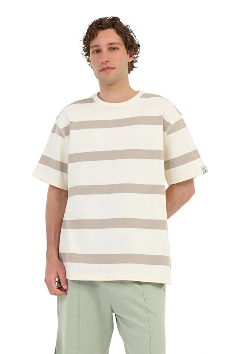 Lumberjack Tusk 11bs100 0 Yaka Erkek Tshirt - Bej Cizgili