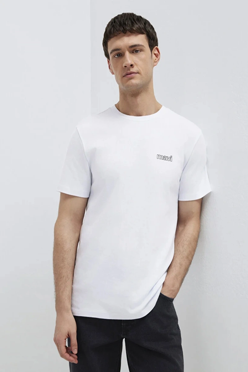 Mavi 0610360 0 Yaka Erkek Tshirt - Beyaz