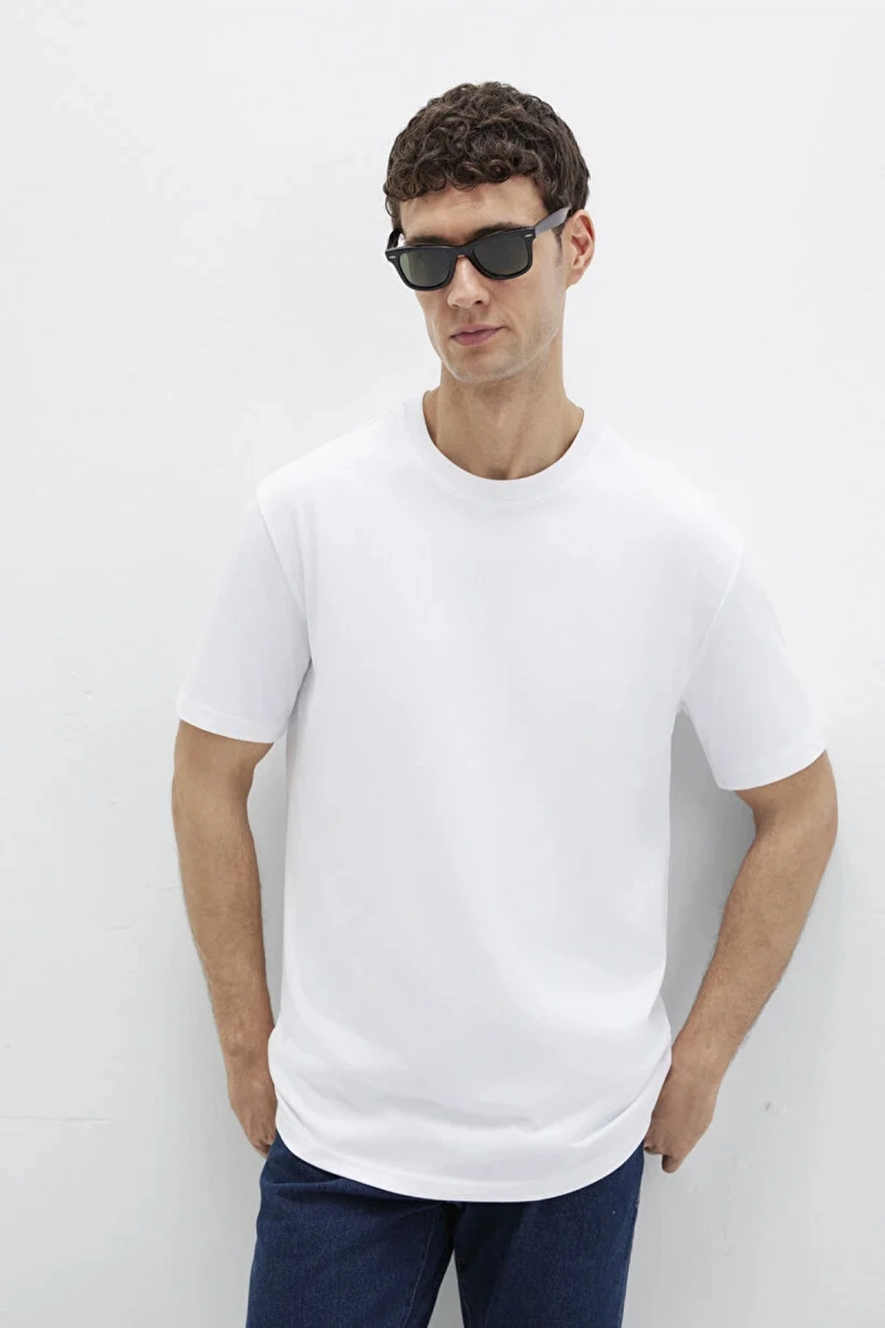 Mavi 0611596 0 Yaka Erkek Tshirt - Beyaz