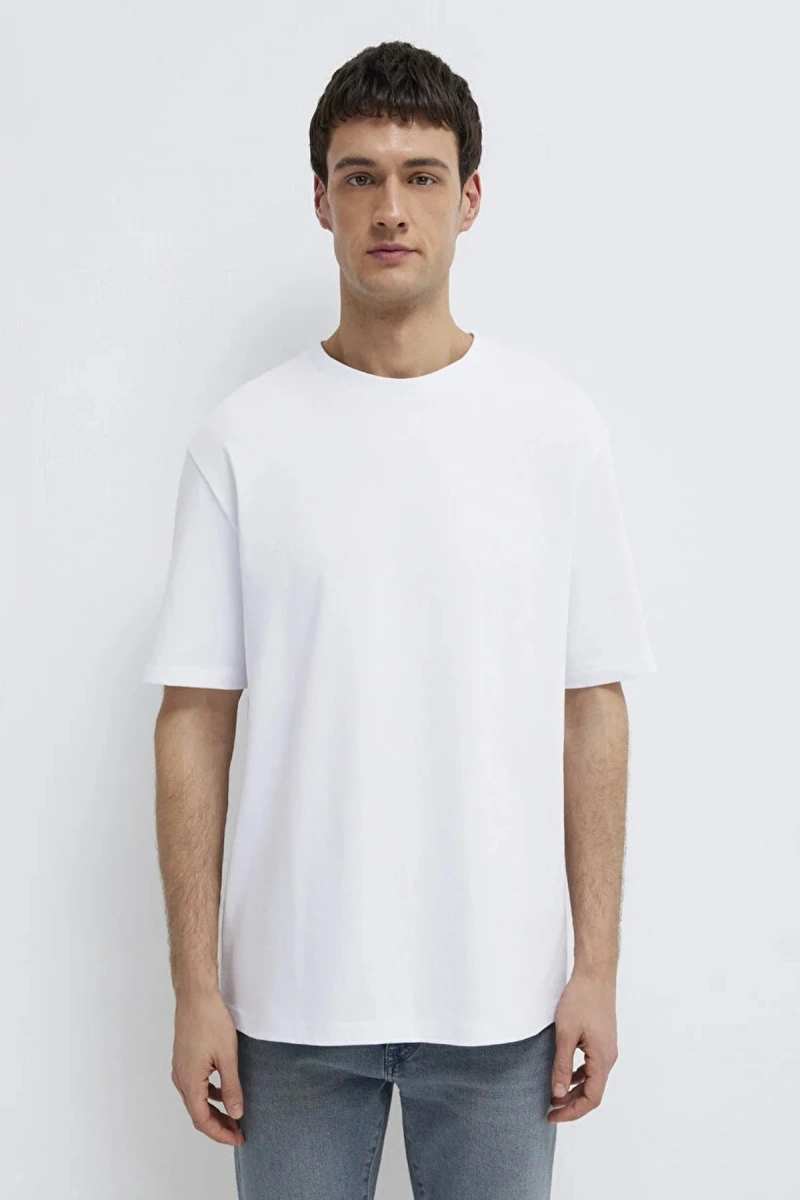 Mavi 0611924 0 Yaka Erkek Tshirt - Beyaz