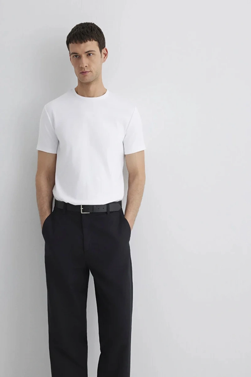 Mavi 0612324 0 Yaka Erkek Tshirt - Beyaz