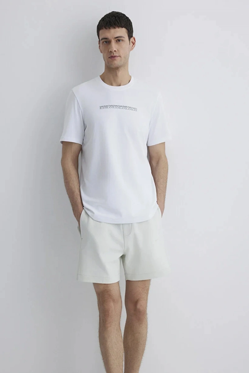 Mavi 0612647 0 Yaka Erkek Tshirt - Beyaz