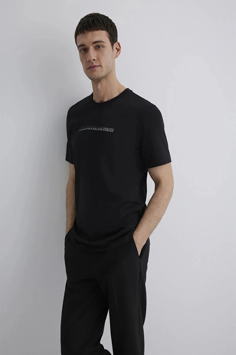 Mavi 0612647 0 Yaka Erkek Tshirt - Siyah