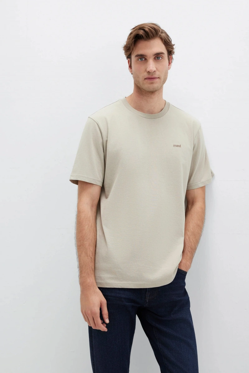 Mavi 0612819 0 Yaka Erkek Tshirt - Bej