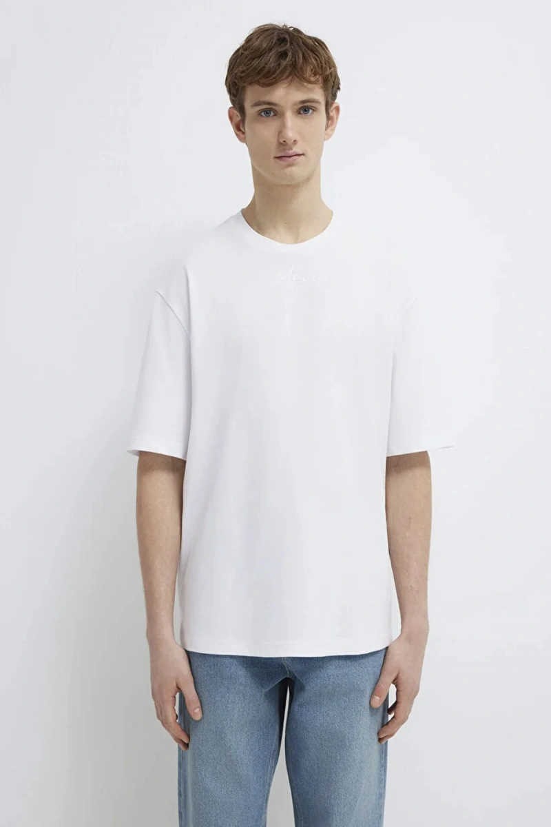 Mavi 0613130 0 Yaka Erkek Tshirt - Beyaz