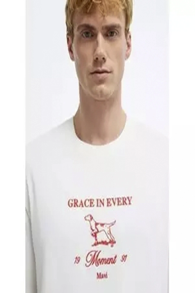 Mavi 0613159 0 Yaka Erkek Tshirt - Krem Kiremit