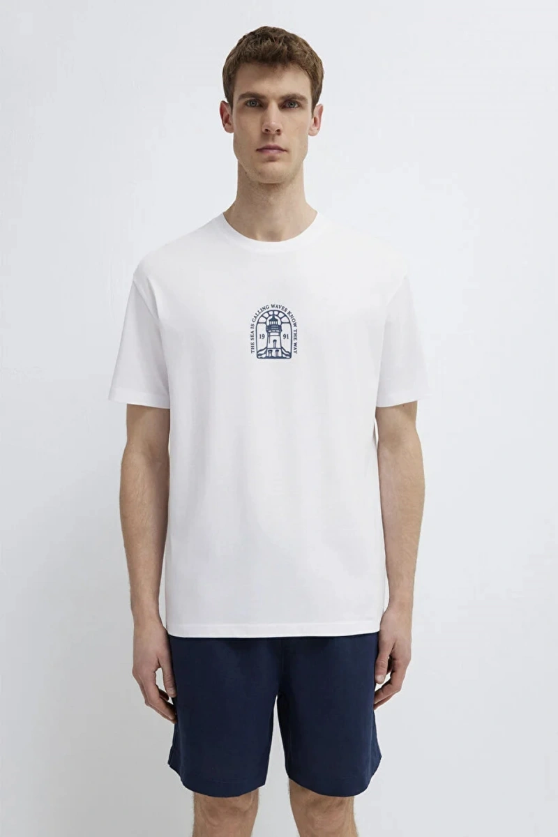 Mavi 0613283 0 Yaka Erkek Tshirt - Beyaz