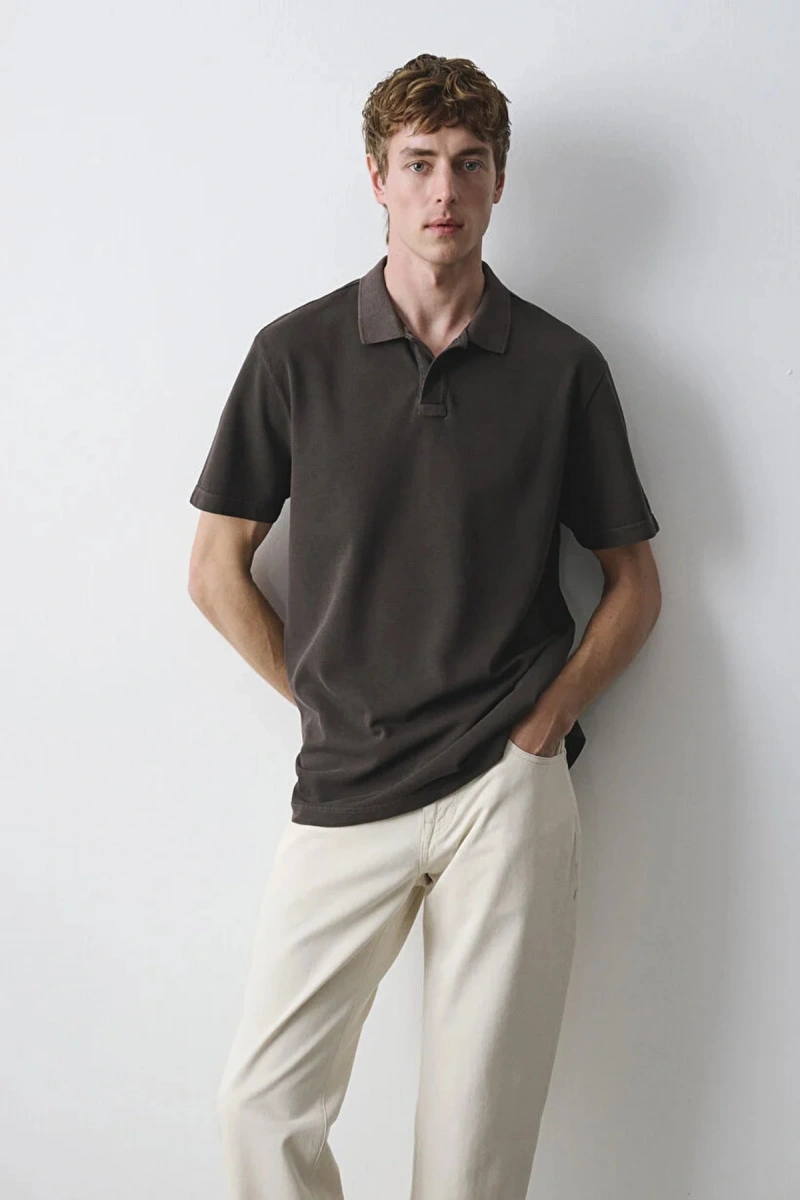 Mavi 0613311 Yakali Erkek Tshirt - Kahverengi