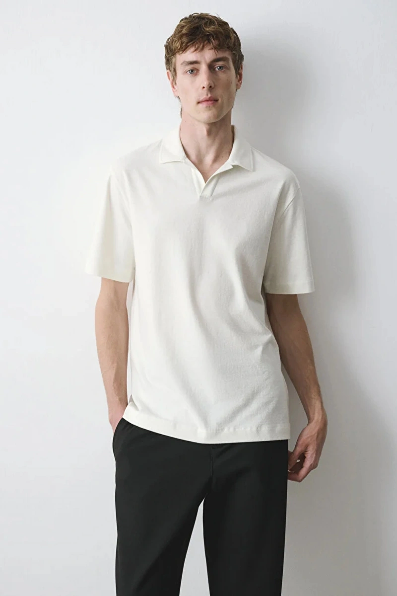 Mavi 0613341 Yakali Erkek Tshirt - Ekru