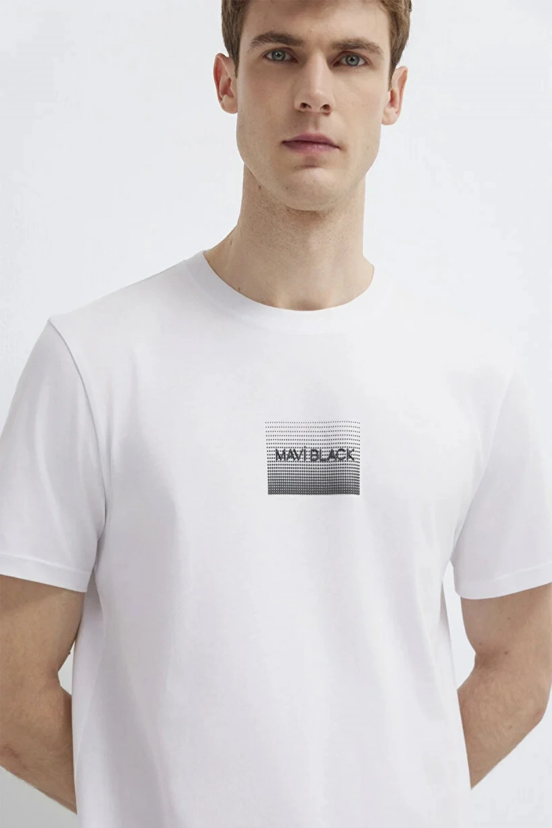 Mavi 0613364 0 Yaka Erkek Tshirt - Beyaz