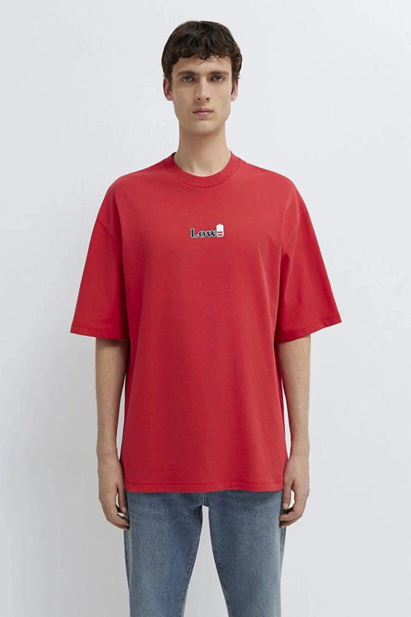 Mavi 0613376 0 Yaka Erkek Tshirt - Kirmizi